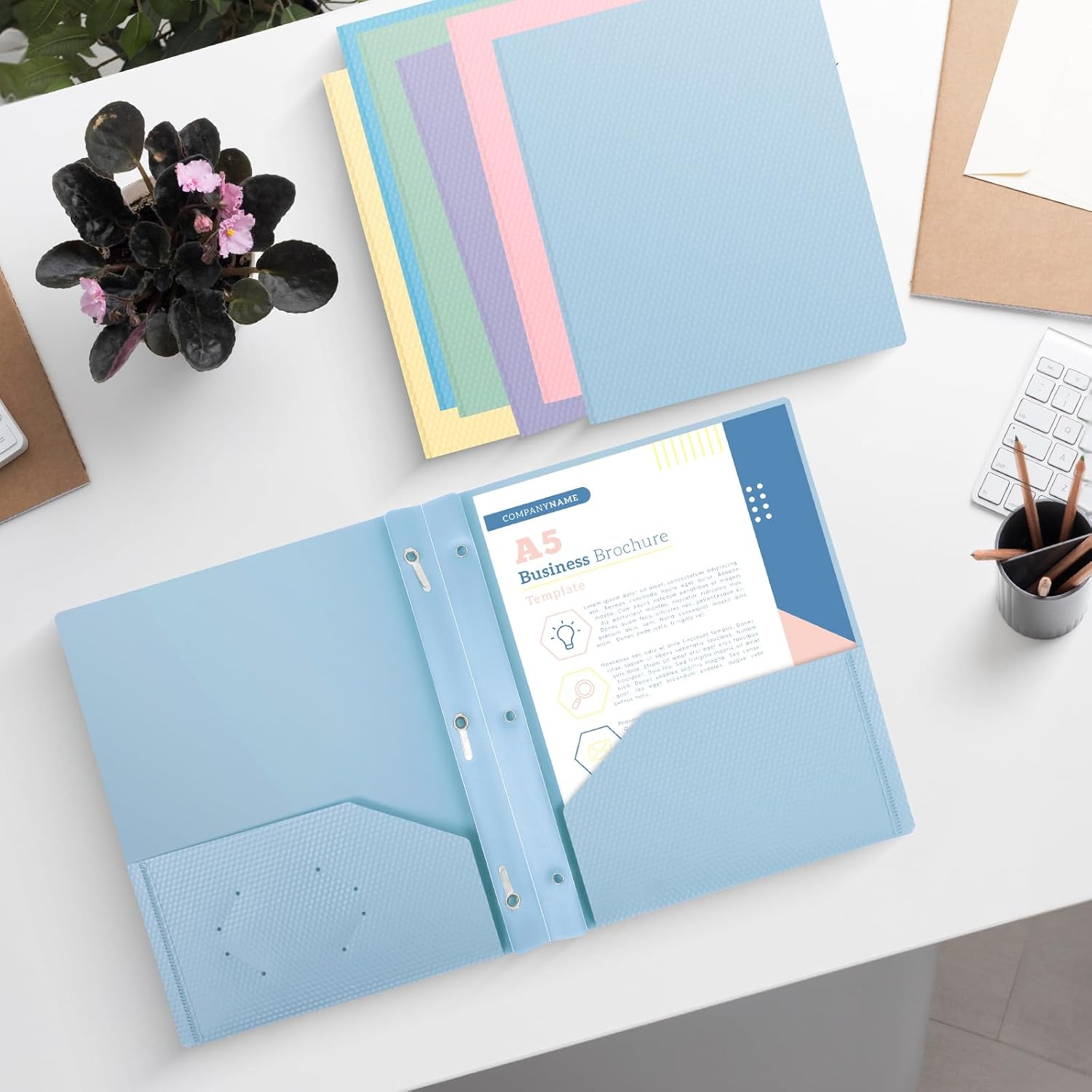 Plastic andPockets and Prongs,2-Pocket and3 Fasteners, Pastel Folders Holds 8-1/2" x 11" Paper for School/Office/Home, 6 Packs - Image 7