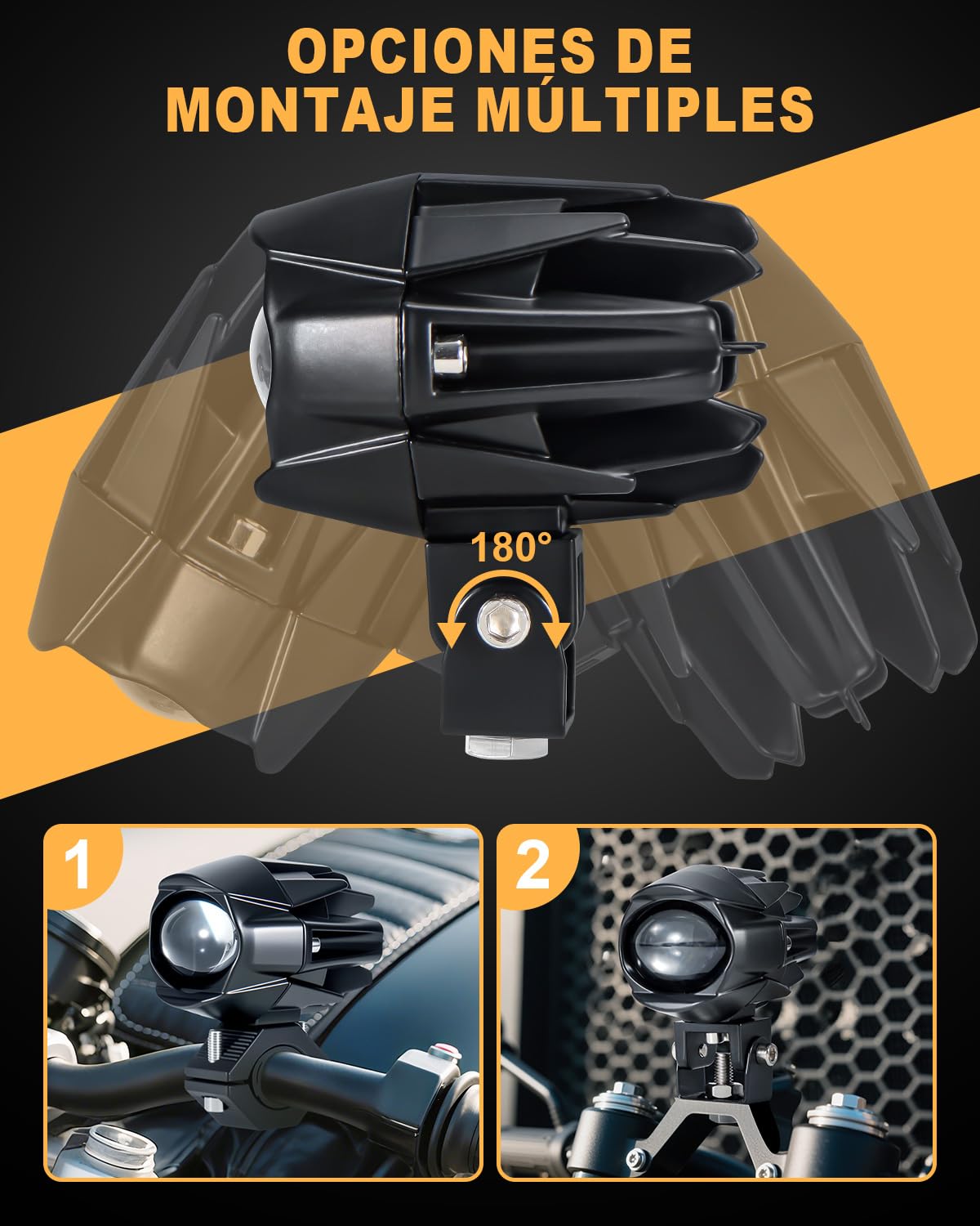 Dinfu 60W Faros para Luz Delantera de Motocicleta, 9v -60v ronda LED faros antiniebla IP67 5 patrones de flash con arnés y 2 soportes de montaje para moto ATV UTV dirt bike 4x4 camioneta