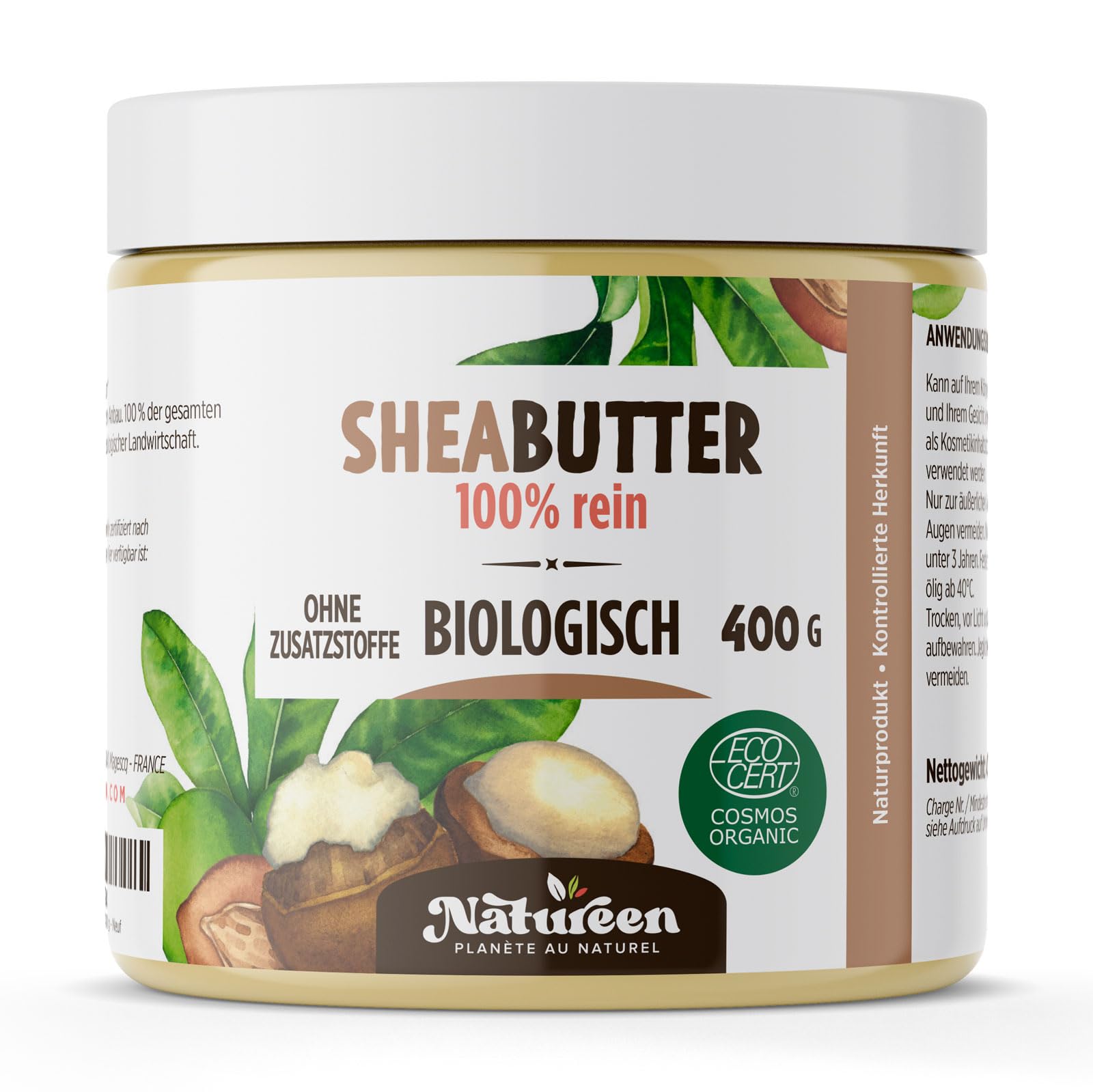 SheaButter Biologisch 400 g - Karité Butter - 100% Rein -100% Natürlich - Unraffiniert - Vegan - alle Hauttypen, Natürliche Körperbutter - Gesicht, Lippen, Haare