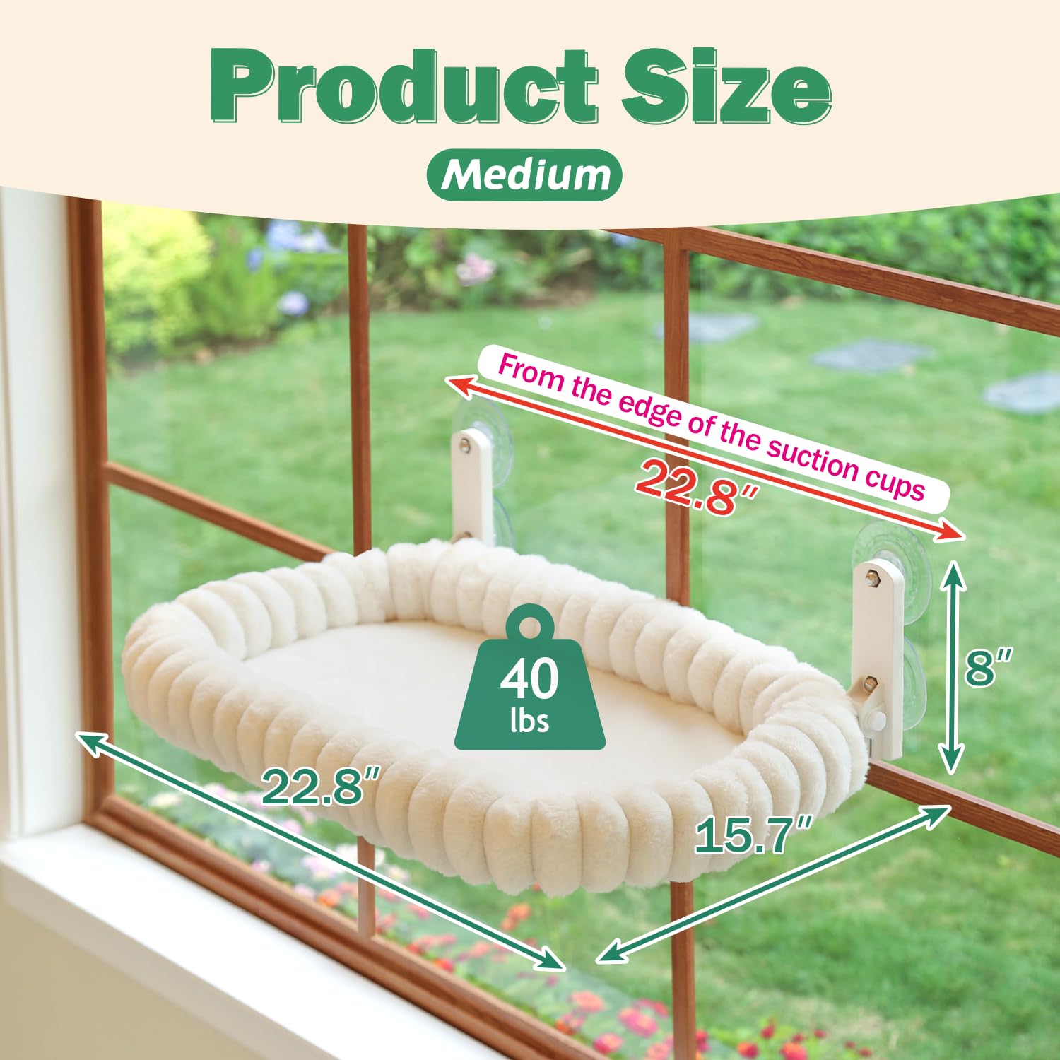 Zakkart SnugCloud Foldable Cat Window Perch - Cordless, Ultra Soft Machine Washable Bed with 4-Sided Bolster, Metal Frame - Window Hammock for Large Cats and Kittens (Cream White, Medium) - image 3