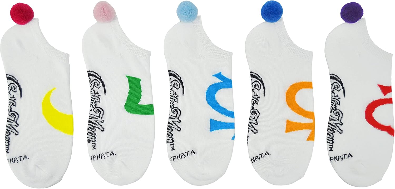 Sailor Moon Pom Pom Socks (5 Pair) - Women's Cosplay Lowcut Socks - Fits Shoe Size: 4-10 (Ladies) - Image 2