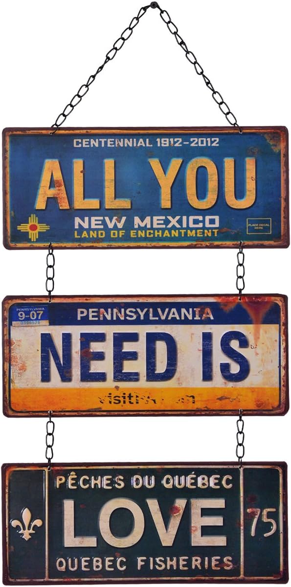 NIKKY HOME All You Need is Love Metal Antique Wall Art Hanging Sign Plaque 70s Room Decor 12.01 x 0.2 x 23.82 Inches