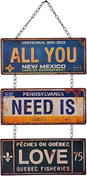 NIKKY HOME All You Need is Love Metal Antique Wall Art Hanging Sign Plaque 70s Room Decor 12.01 x 0.2 x 23.82 Inches