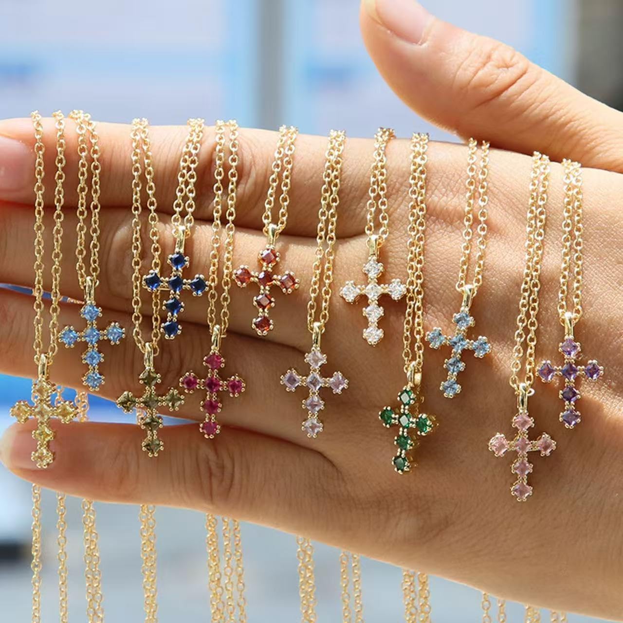 CONRAN KREMIX Cross Necklace for Women – 14K Gold Plated Dainty Diamond Necklaces Birthday Gift for Mothers Cubic Zirconia Faith Jewelry, First Communion, Birthstone Necklaces - Image 5