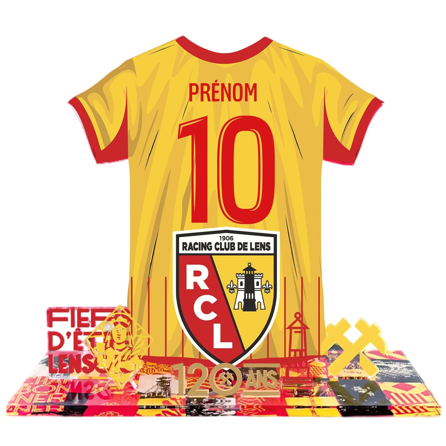 OneTrophy Kit Maillot Personnalisable RC Lens – Nom & Numéro au Choix | Produit sous Licence Officielle – Édition 120 Ans | Cadeau Supporter Sang & Or | Décoration Supporters – Fabriqué en France - 2