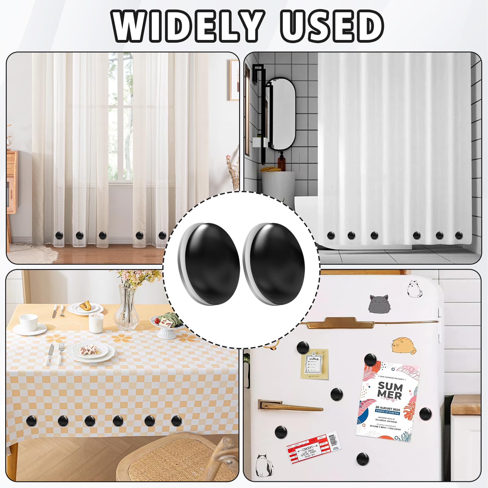 Magnety do zasłon 12 sztuk, magnetyczne ciężarki do zasłon, silne działanie magnetyczne, trwałe i długotrwałe, okrągłe obciążniki do zasłon u dołu, do zasłon, obrusów, lodówki, flagi, czarne
