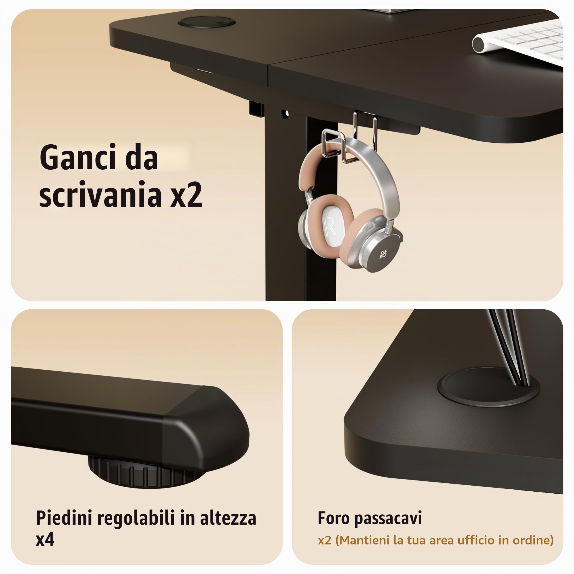 ERGOMAKER Scrivania elettrica regolabile in altezza, 80 × 60 cm, piccola scrivania con piano in 2 pezzi, scrivania regolabile in altezza per casa, ufficio, nero (telaio + tavolo)