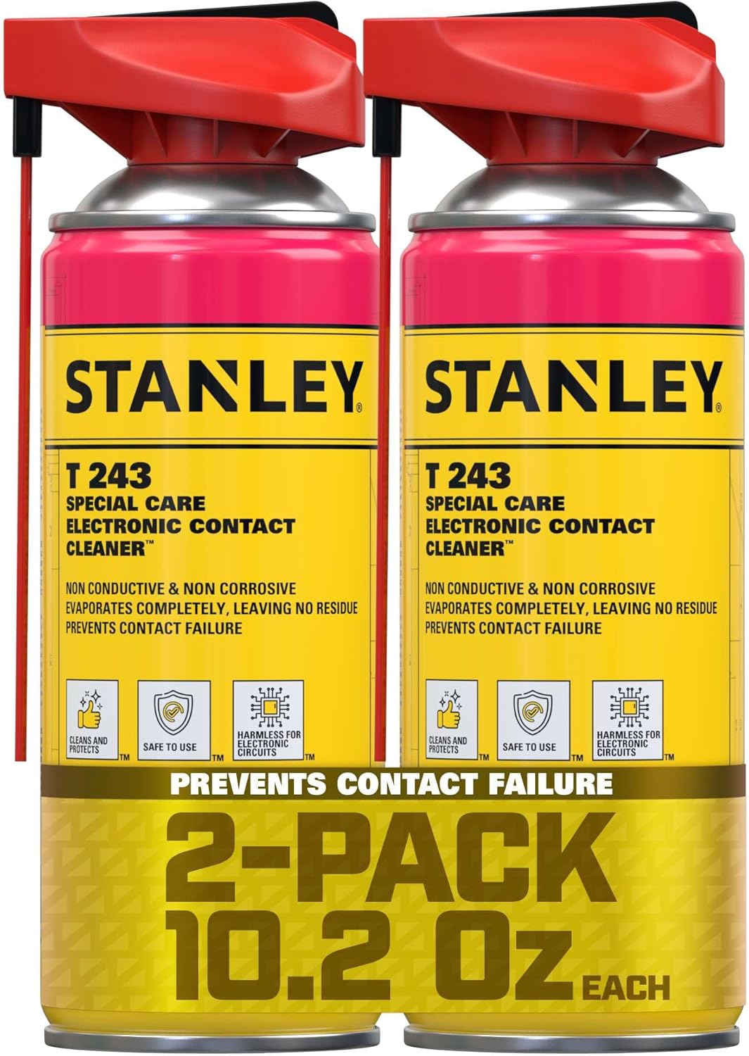 STANLEY T 243 Contact Cleaner Spray – (2x10.2 oz) Electronic Contact Cleaner for Circuit Boards, Switches, Plugs, Relays, Connectors – Non-Corrosive, Fast Drying – No Residue – 10.2 oz, 2 Pack