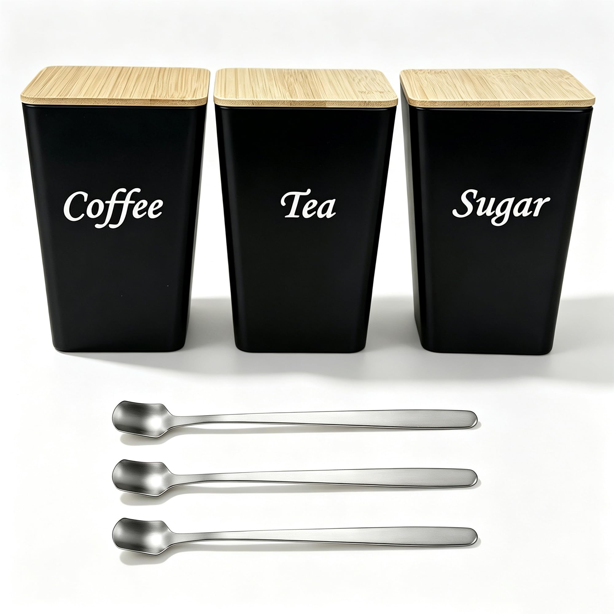 Yeqqzq Tea Coffee Sugar Canisters, Set of 3 Tins for Coffee Tea Sugar Set