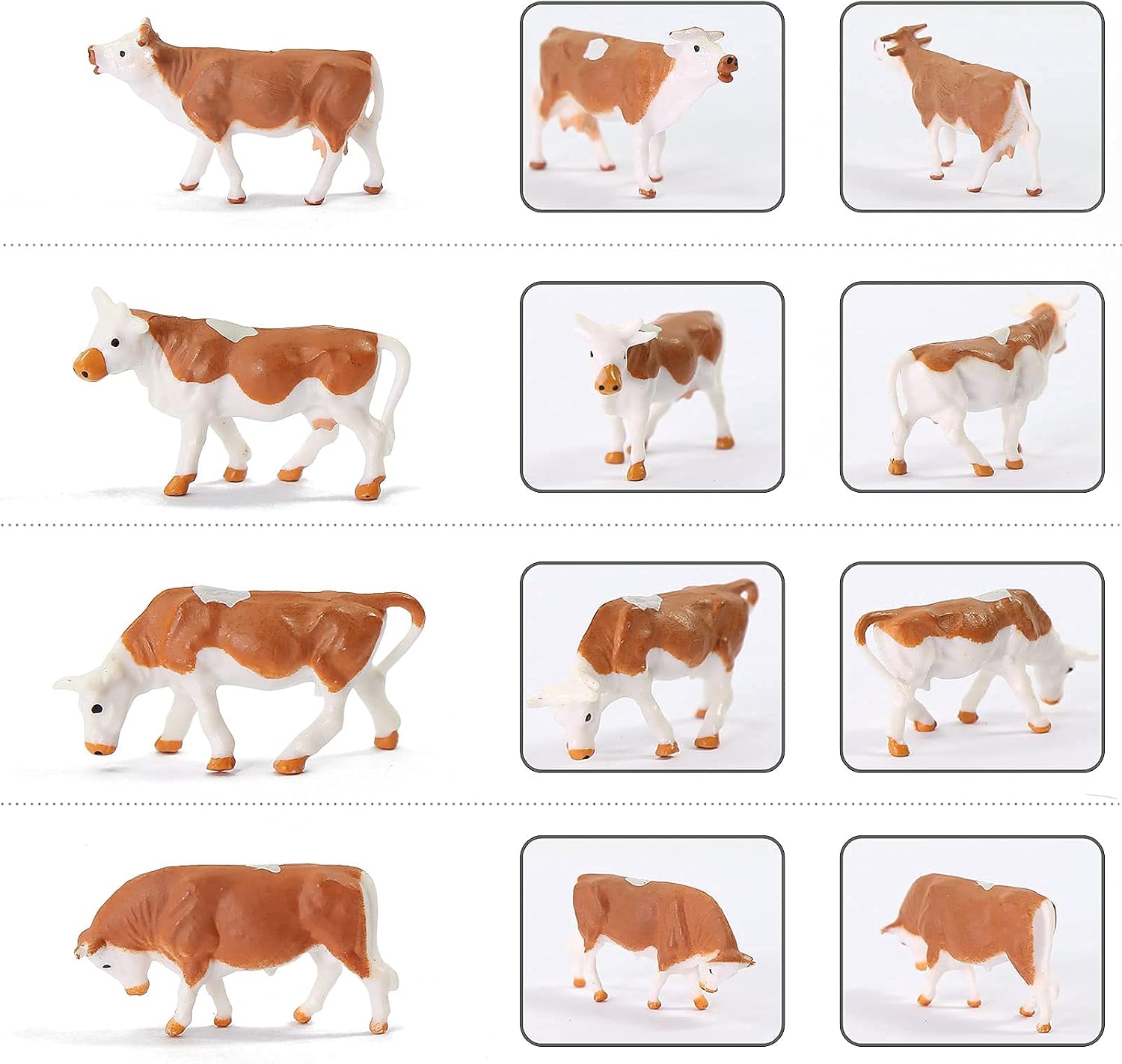 Evemodel AN8719 Model Train Railway Painted Farm Animals HO Scale 1:87 Model Brown Cows Cattle Shepherd