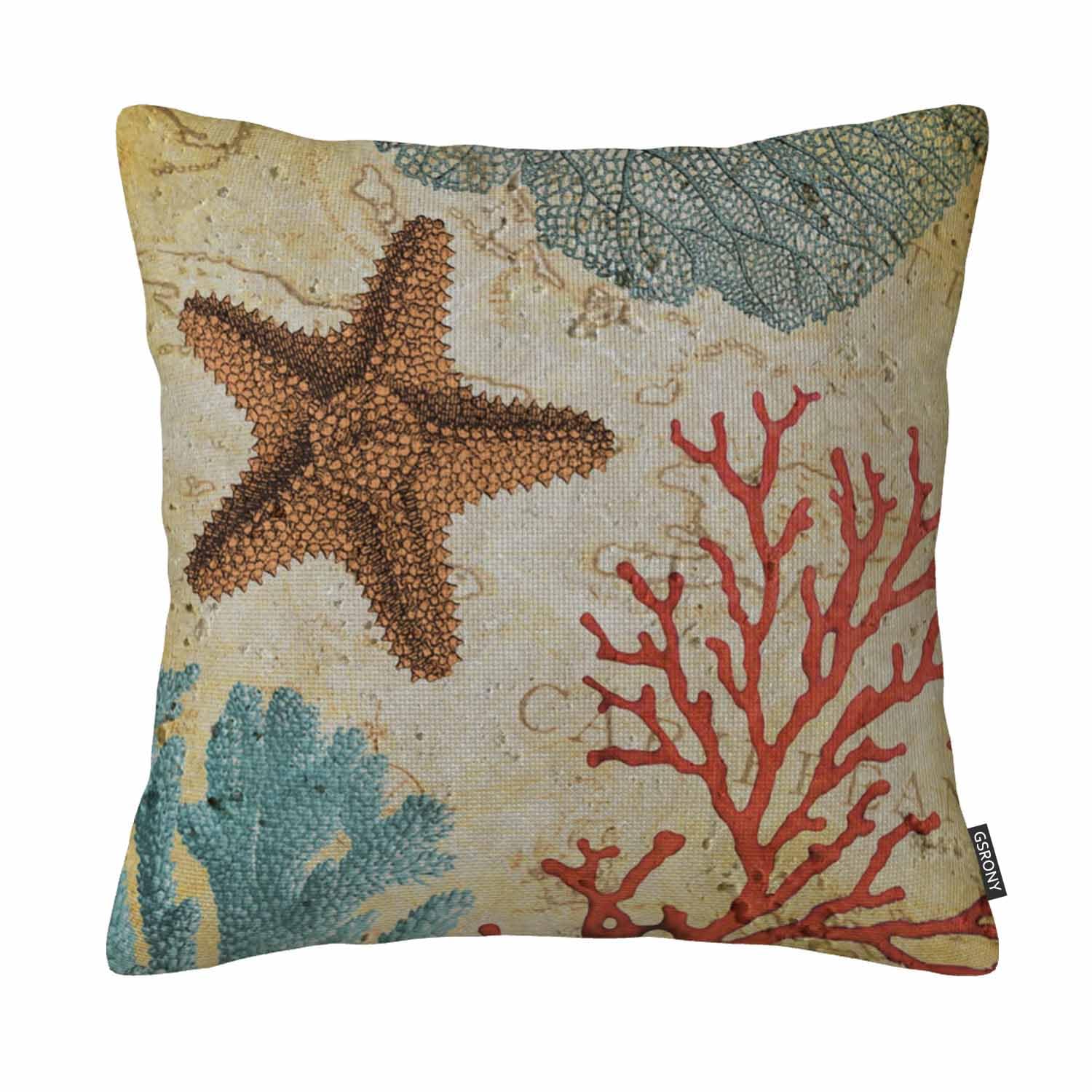 Gsrony Pink Starfish Throw Pillow Covers Colorful Caribbean Starfish And Coral Ocean Cushion Pillow Case Home Decor Pillowcase 18X18 Inches