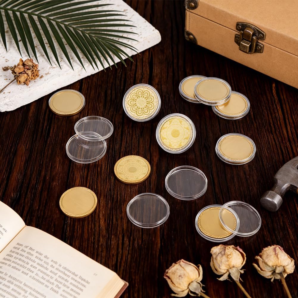 BENECREAT 10 Pcs Brass Blank Challenge Coin, 40 mm Unfinished Challenge Coin Blanks, Laser Engraving Blanks with Acrylic Protection Box for DIY Crafts Engraving Travel Commemorative Collection