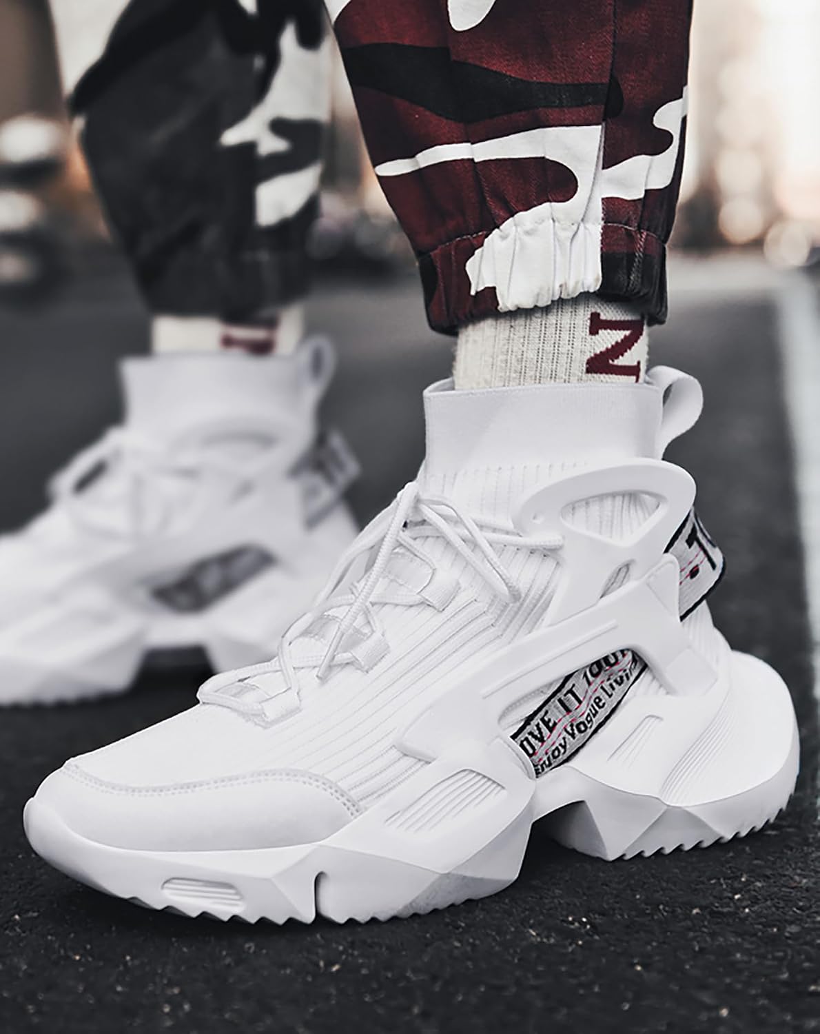 Niepce Inc Streetwear High Top Fashion Men's Knit Chunky Sneakers