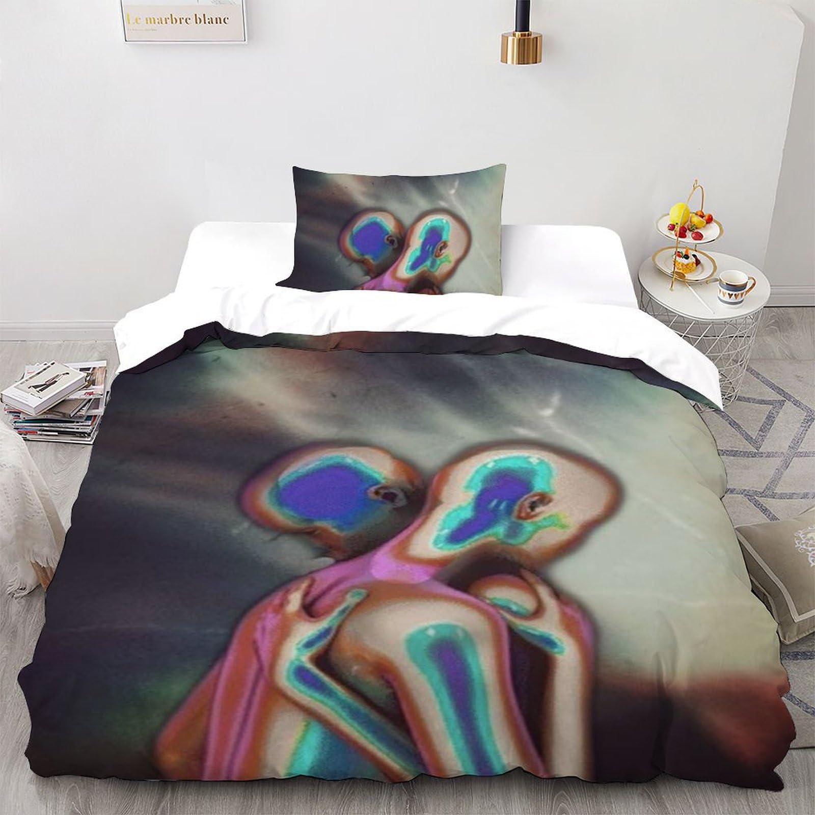 Housse de couette single imprimé 3D en microfibre 135x200cm pour lit de fille