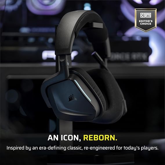 Corsair Void v2 kablosuz oyun kulaklığı, Bluetooth'lu PC, PS5, PS4, Switch, Mobile için – Dolby Atmos, 70 saat pil, çift kablosuz, hafif, hızlı şarj – karbon