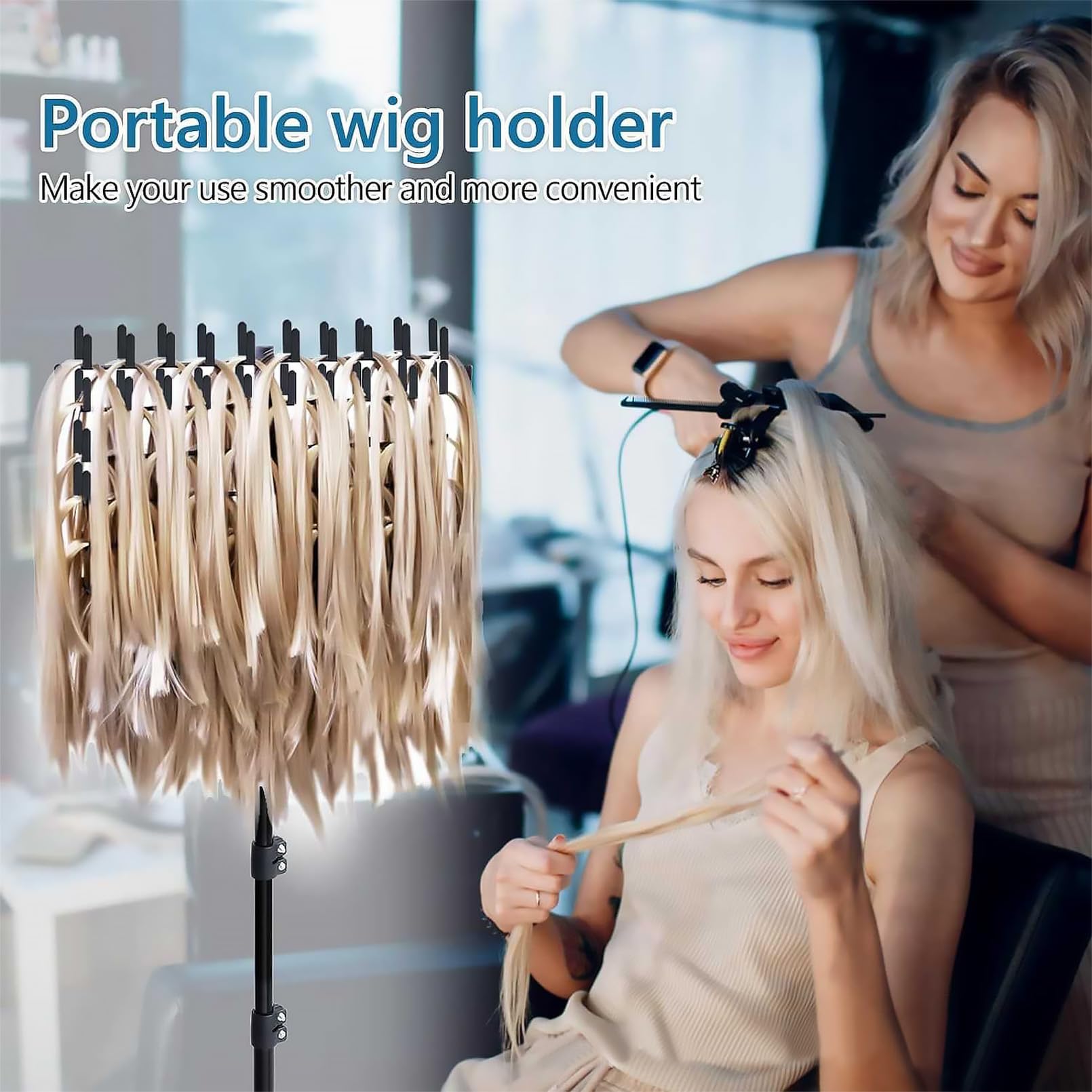 Soporte para extensiones de cabello de 144 pines, con 6 pinzas y 2 peines, soporte para extensiones de pelo para extensiones de pelo, altura ajustable y plegable, soporte para extensiones de