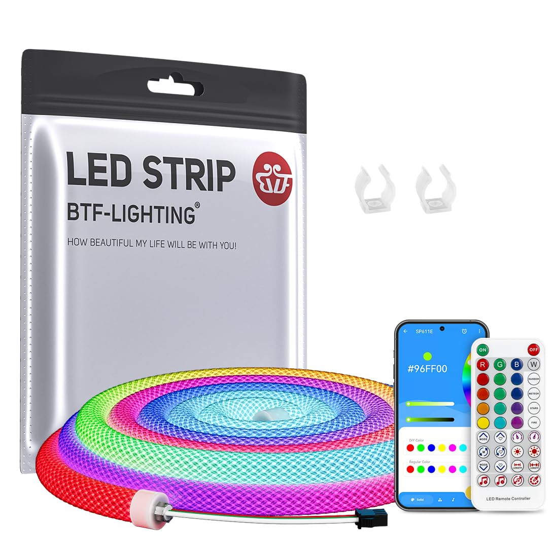 Btf-Lighting 3.2Ft Ws2811 Ws2812B Ic Rgb 360 Degree Round Reticulate Chasing