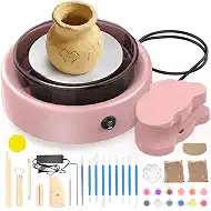 Skirfy Mini Pottery Wheel for Beginners Adults with Foot Pedal9.5" Ceramic Machine for Kids Art Craft Glow in Dark Kits 2.2LB Air-Dry Clay,Carving Tools Adjustable Speed,DIY Projects Birthday Gift