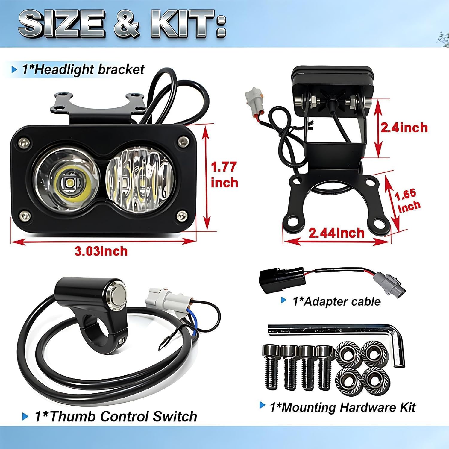 Headlight Kit 6000-6500K Crystal White LED Light Bar with Switch for Sur-Ron eRide Pro S, SS, X260, Light Bee X, Ultra Bee & Segway X260 - Dirt Bike Baja Spot Flood Combo, Plug & Play