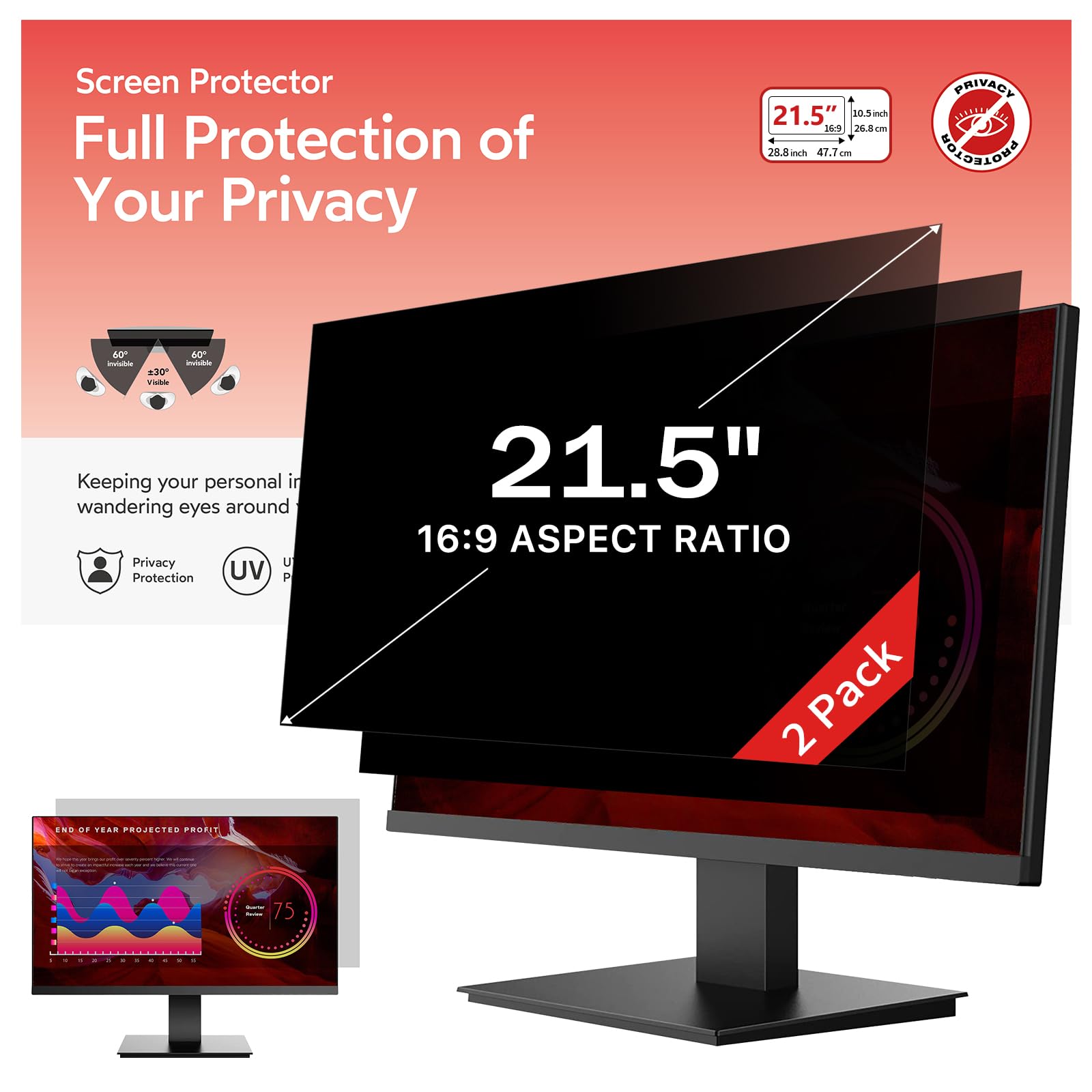 bersem 21.5 Inch Monitor Computer Privacy Screen Filter for 16:9 Ratio