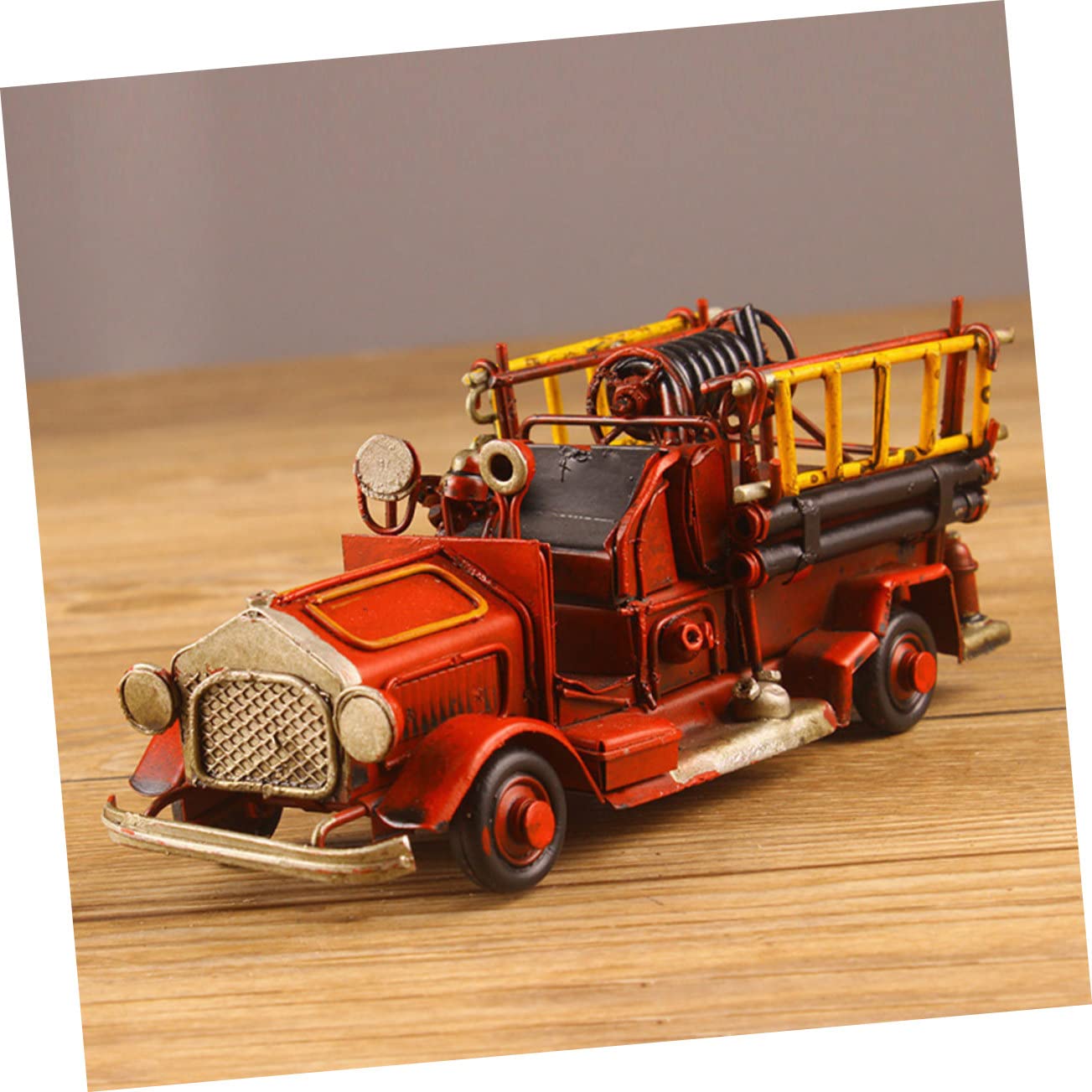 ABOOFAN Schmiedeeisen Feuerwehrauto Modell Miniatur Metallhandwerk Retro Heimdekoration Kreative Schreibtischskulptur Rote Vintage Ornamente
