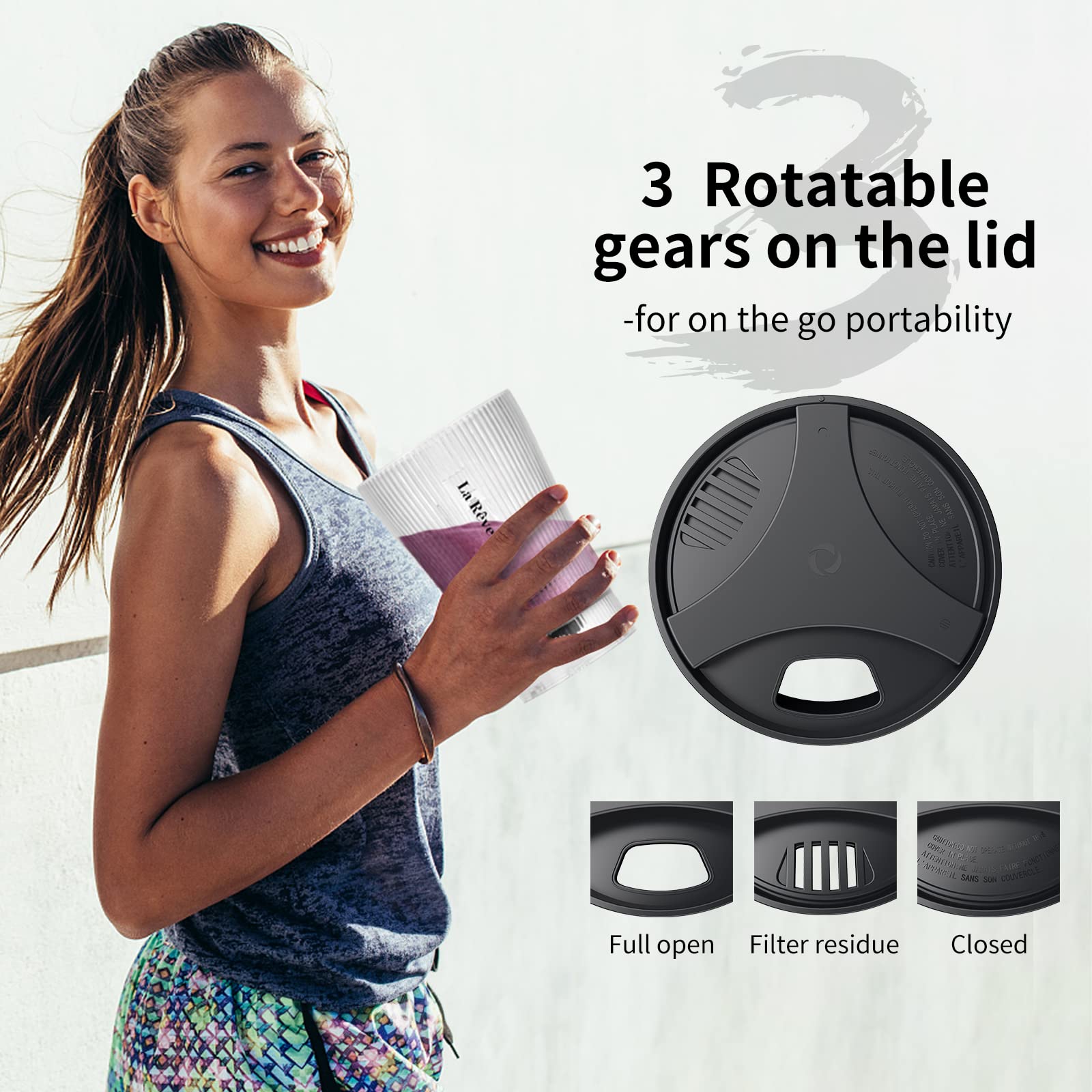 Licuadora de tamaño personal de 250 vatios de potencia para batidos, licuados, condimentos, salsas con taza portátil de 15 onzas, sin BPA 3