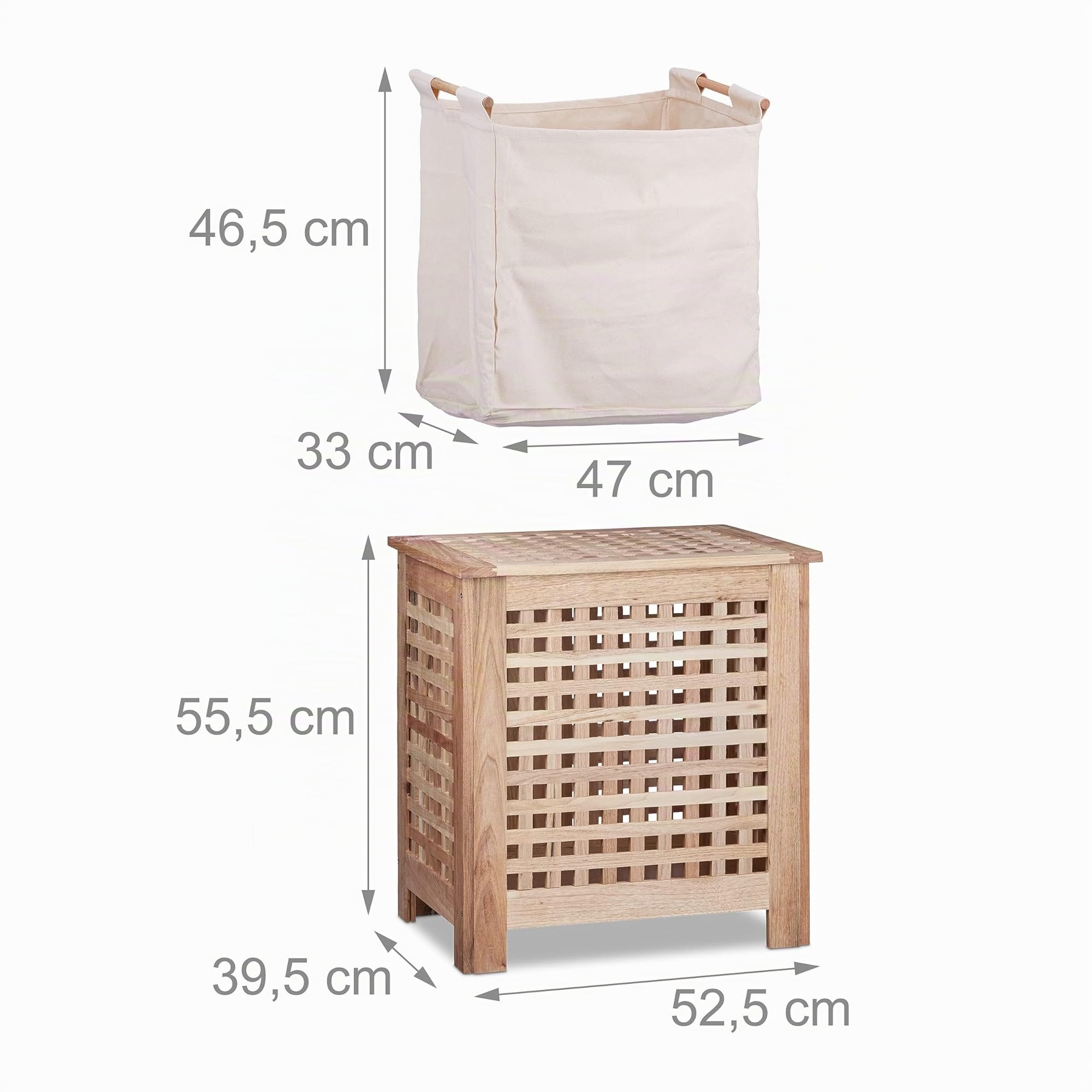 Relaxdays 10020619 Coffre à linge en noyer avec couvercle sac amovible 70 Litres panier à linge bois corbeille, nature - HxlxP: 55,5 x 52,5 x 39,5 cm