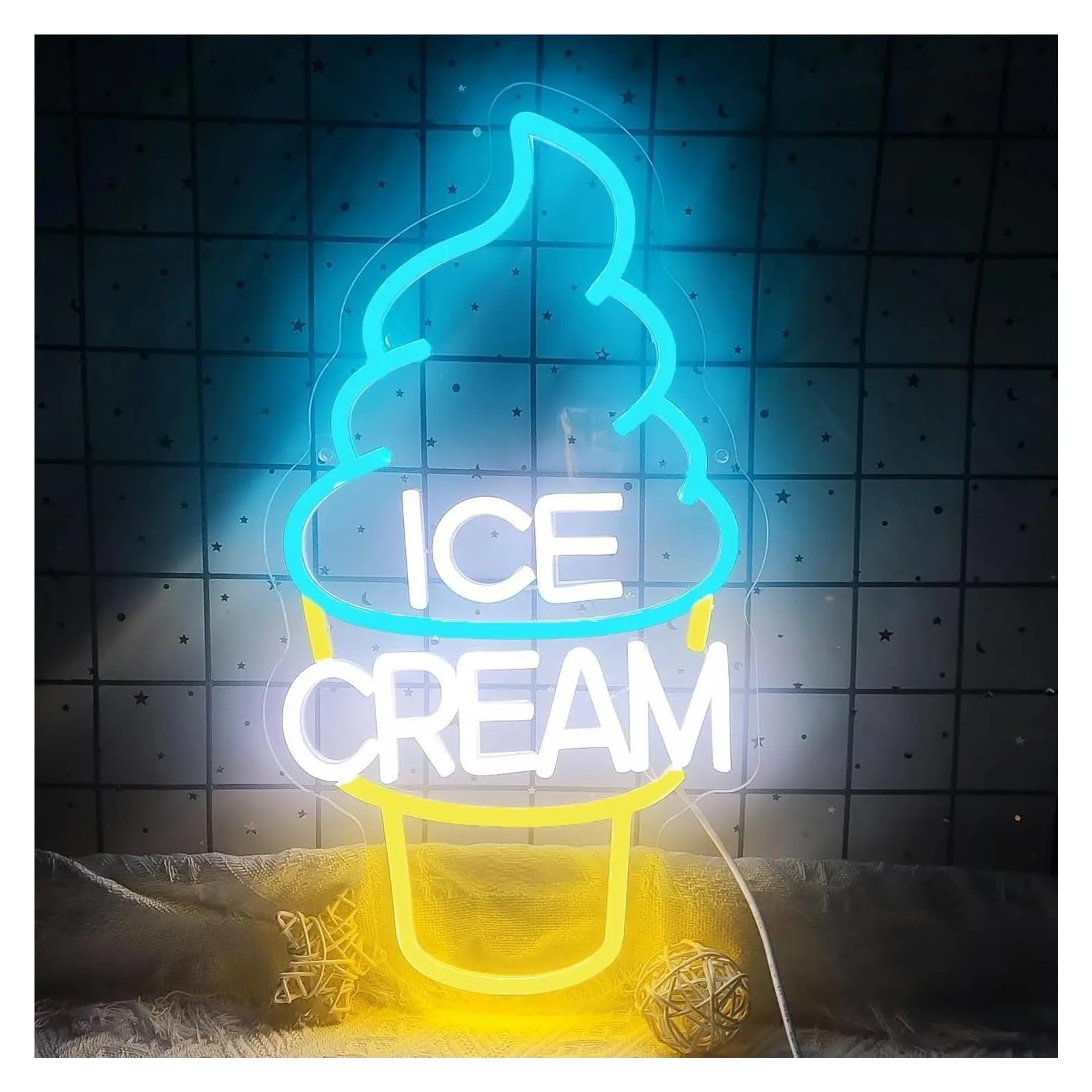 SHOUXI Sign Lamp Ice Cream Neon Sign Business Signboard for Ice Cream Shop Store Dessert Cafe Store Decor Neon Wall Art 41cmх21cm