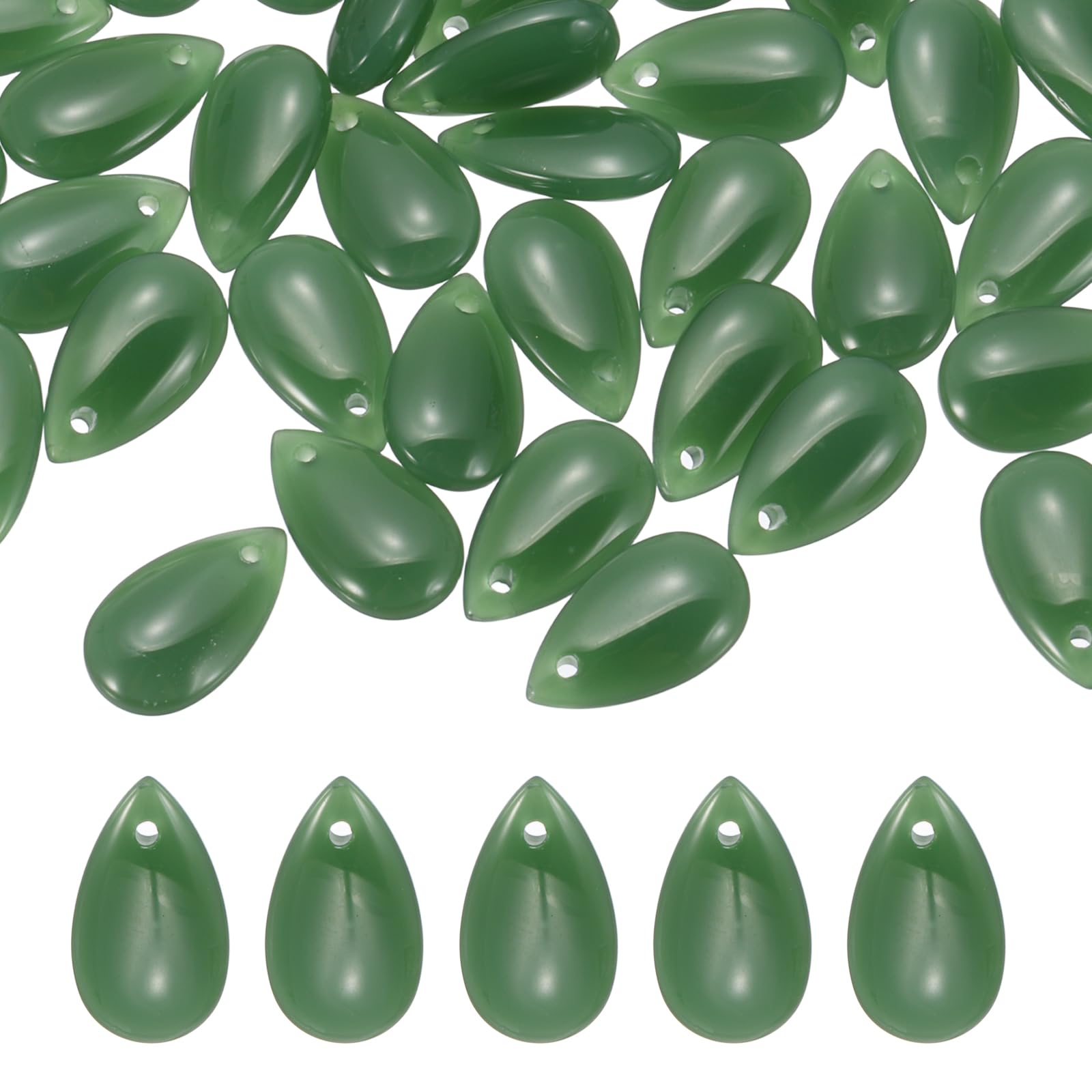 PATIKIL Teardrop Beads, 50Pcs Crystal Tear Drop Top Drilled Pendants Charm Teardrop Czech Glass Beads for DIY Jewelry Making Bracelets Necklace Earings Craft, Dark Green — image 1