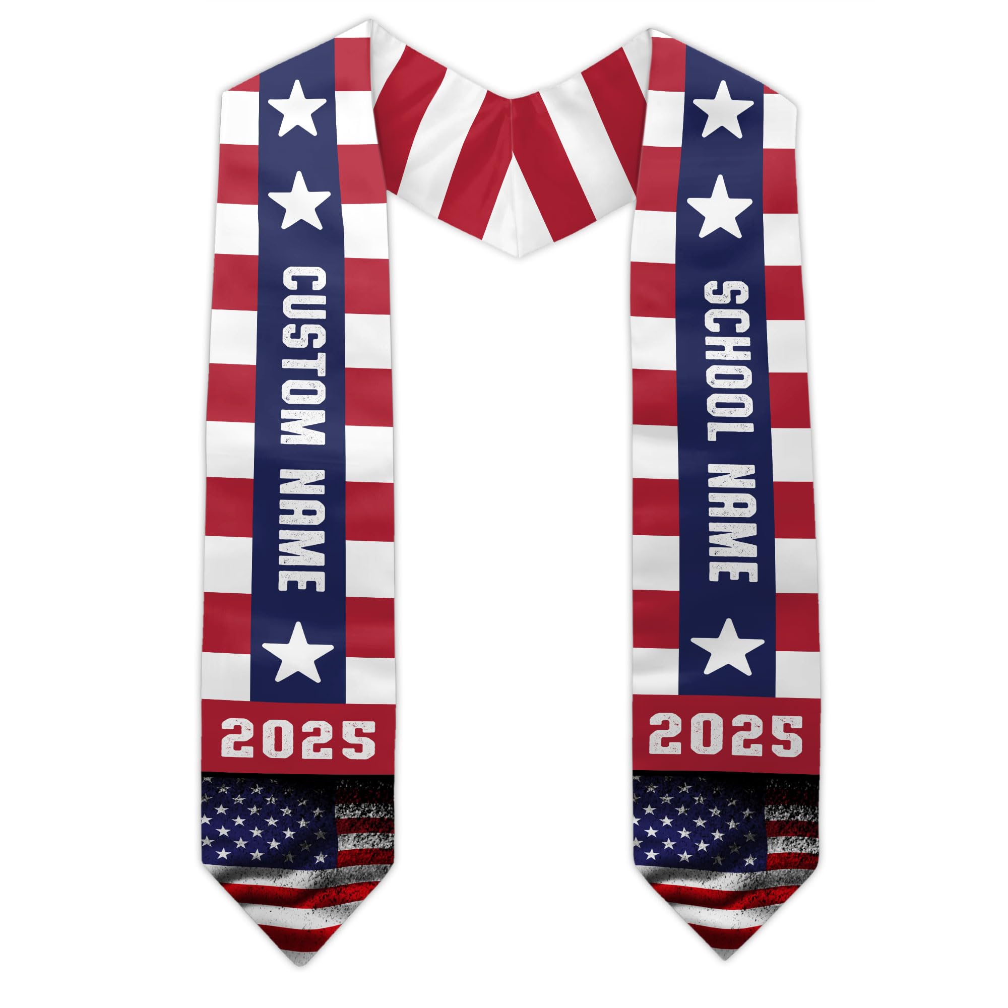 MonkeyVan Personalized USA Graduation Sash, Class of 2025 American Flag Stole Custom Stole for College High School University M8