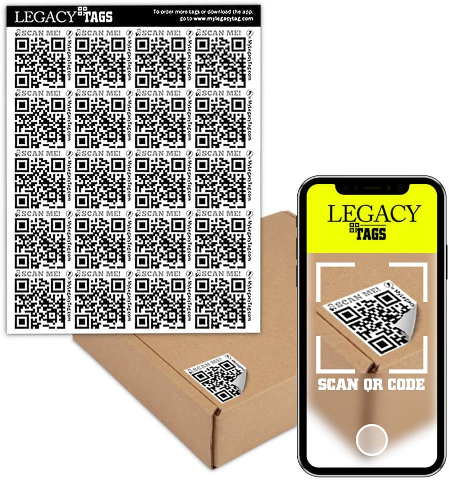 Legacy Tags QR Code Stickers - 40 Unique Smart QR Code Labels - Easy to Use Sticker Storage for Organization and Visual Inventory - Storage Labels for Bins and Various Household and Business Items