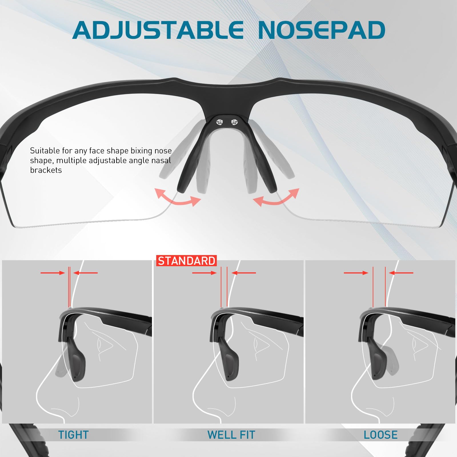 SCVCN Gafas de Ciclismo Fotocromáticas Hombre Mujer S86 | Montura TR90, almohadilla nasal ajustable para ciclismo y running.