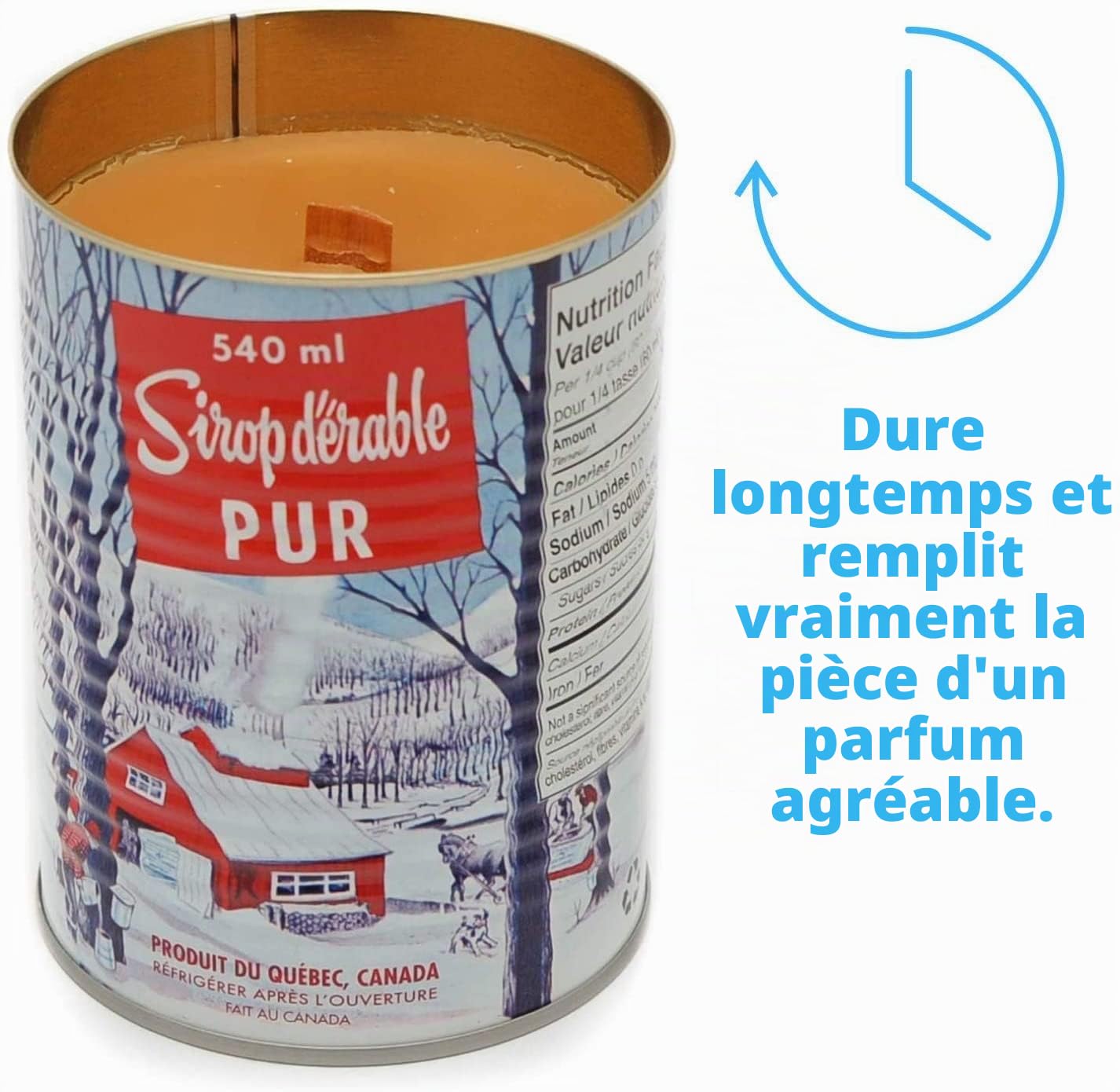 MapleFarm - Bougie parfumées au sirop d'érable en boîte traditionnelle canadienne. Mèche en bois. Maple syrup candle.