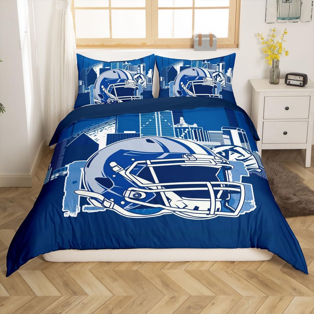 jejeloiu Kids Football Duvet Cover Toddler Size, Rugby Sports Bedding Set Boys Girls Soccer Ball Game Comforter Cover American Football Player Bedspread Cover 2Pcs Zipper (No Comforter)