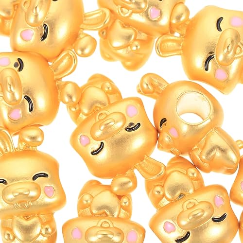 Miniatura 7 de Abalorios espaciadores de conejo dorado con dije de conejo de metal, dijes para llavero de conejo Feng Shui, 2023, año chino del conejo, cuentas del