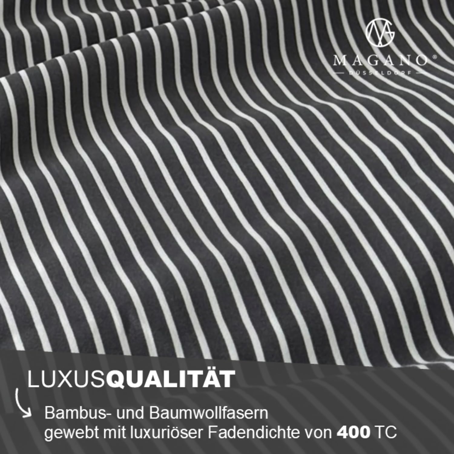 Magano® Luxus Bettwäsche Streifen | Bambus & Baumwolle (Grau, 135x200 cm + 40x80 cm)