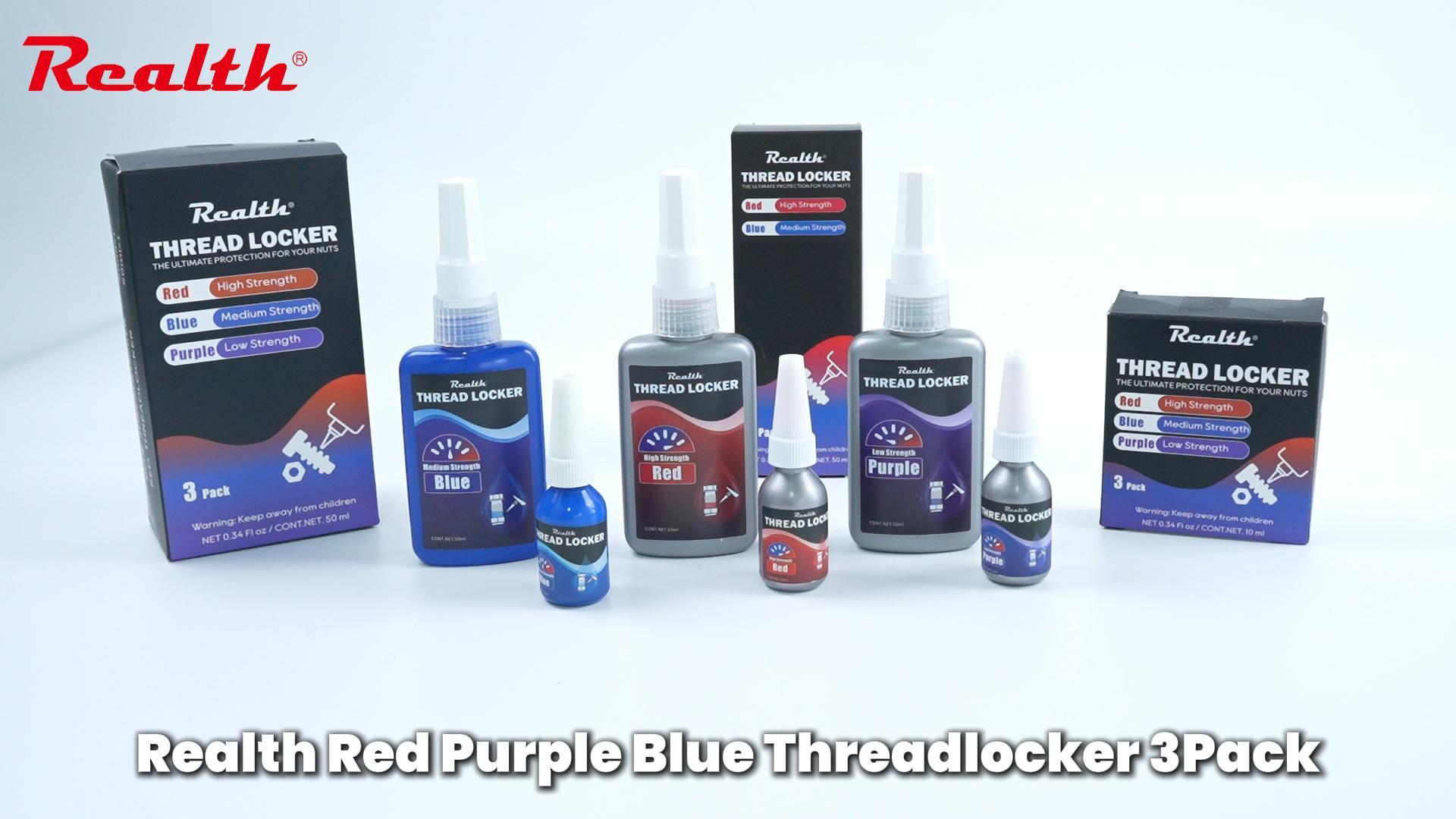 Image of Realth 50ml-2 Pack Threadlocker Blue and Red, M243 M271 | Medium and High Strength Thread Locker, Lock Tight Thread Lock for Metal, Fasteners, Nuts, Bolts to Against Losening and Seal