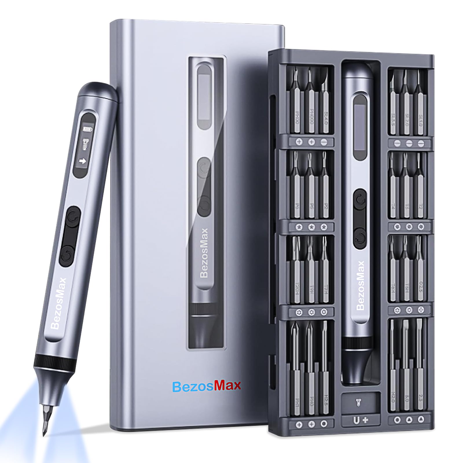BezosMax 52 in 1 Mini Electric Screwdriver Precision Screwdriver Set with 48 Magnetic Bits and Led Light Rechargeable