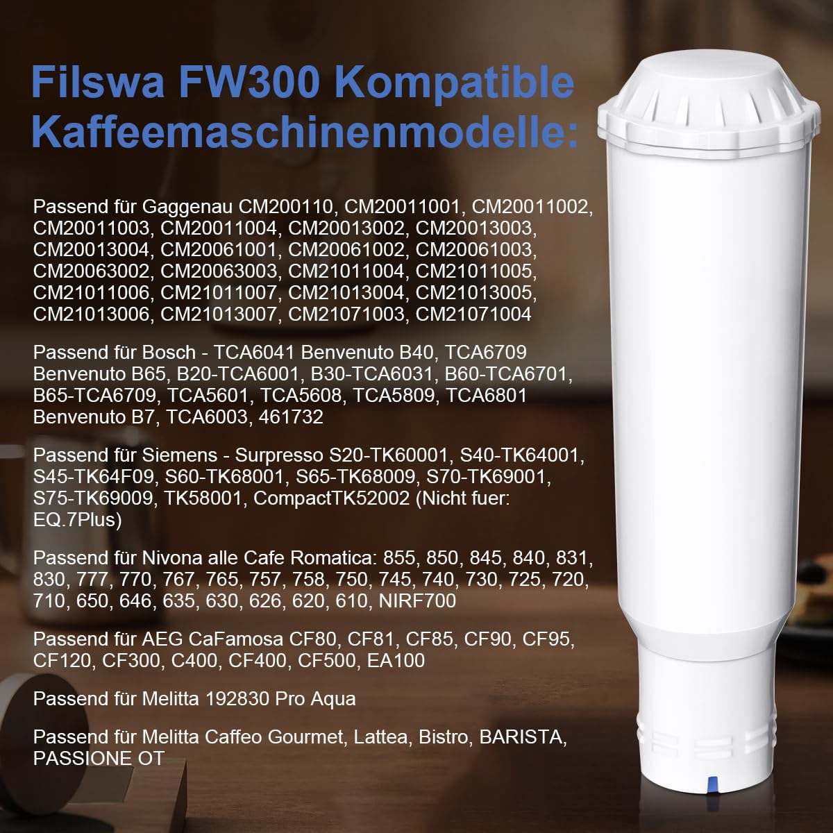 Filswa Wkład filtrujący do wody do ekspresów do kawy, zamiennik Melitta, Pro Aqua, Nivona, Krups F088, 6 sztuk