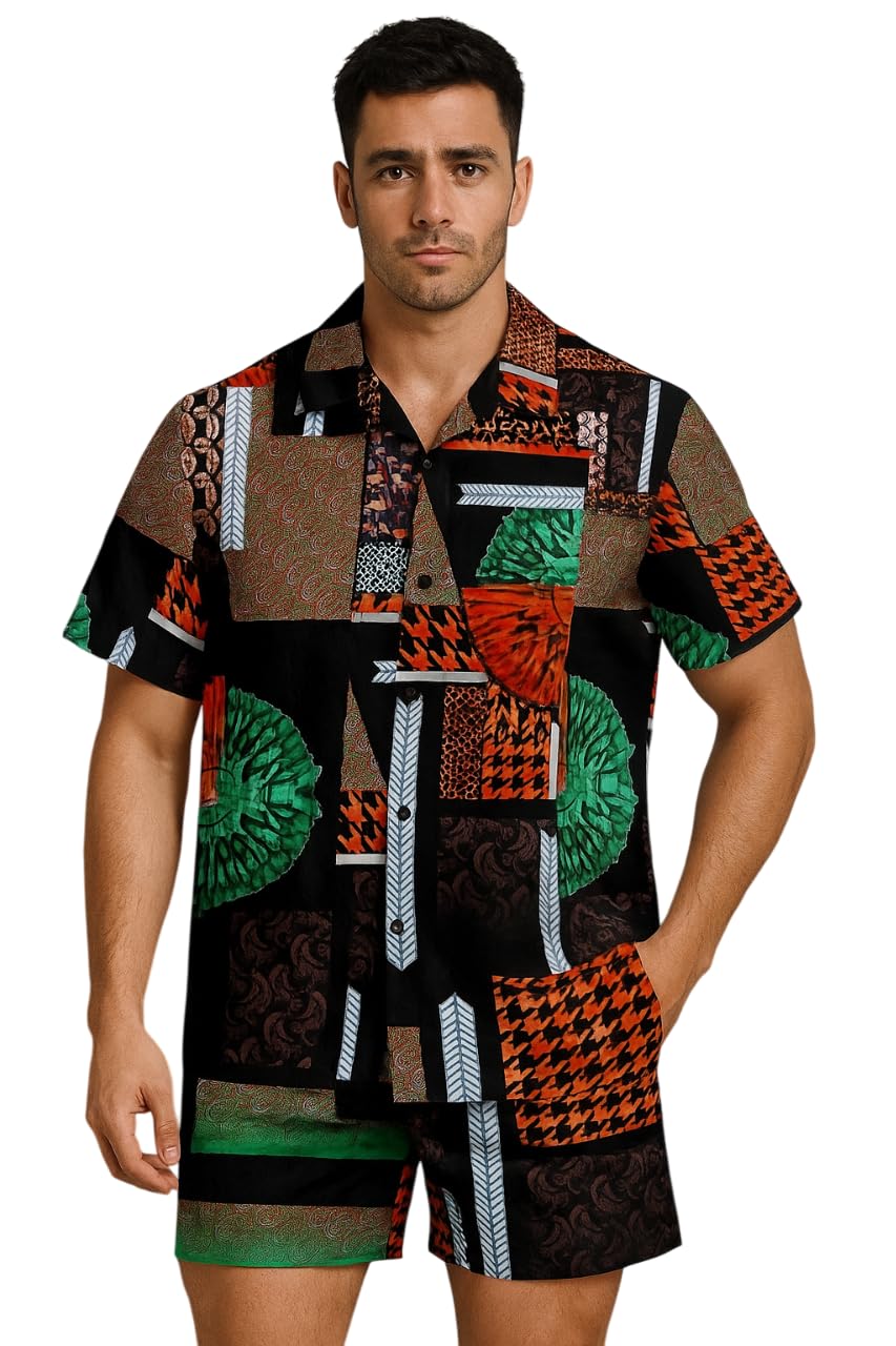 RK Enterprise Men’s Printed Co-Ord Set | Plus Size Casual Shirt & Shorts Set | Nightwear Pajama Suit, Loungewear, Beachwear & Vacation Outfit Design No Shirt-Short Set8-Parent-picture-33