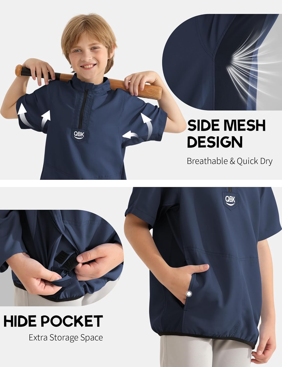QBK 2T-17Y Toddler Baseball Cage Jacket Kids Batting Pullover Youth Windbreaker for boys and girls - Image 2