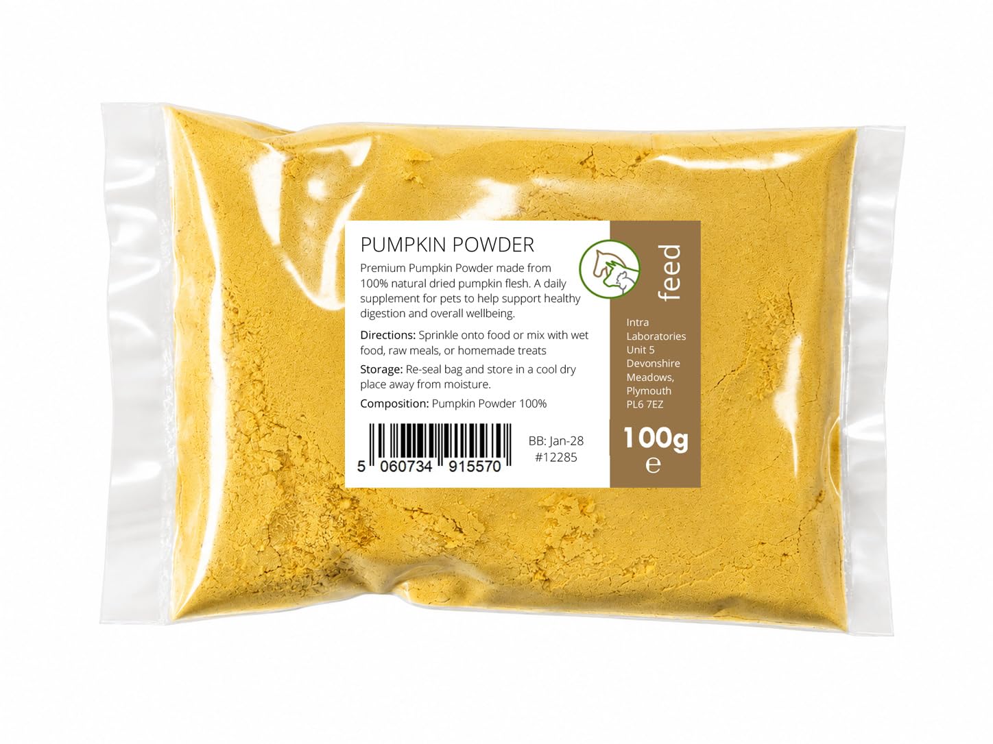 Intralabs Pumpkin Flesh Powder for Dogs Horses & Pets, 100g, Natural Digestive Supplement