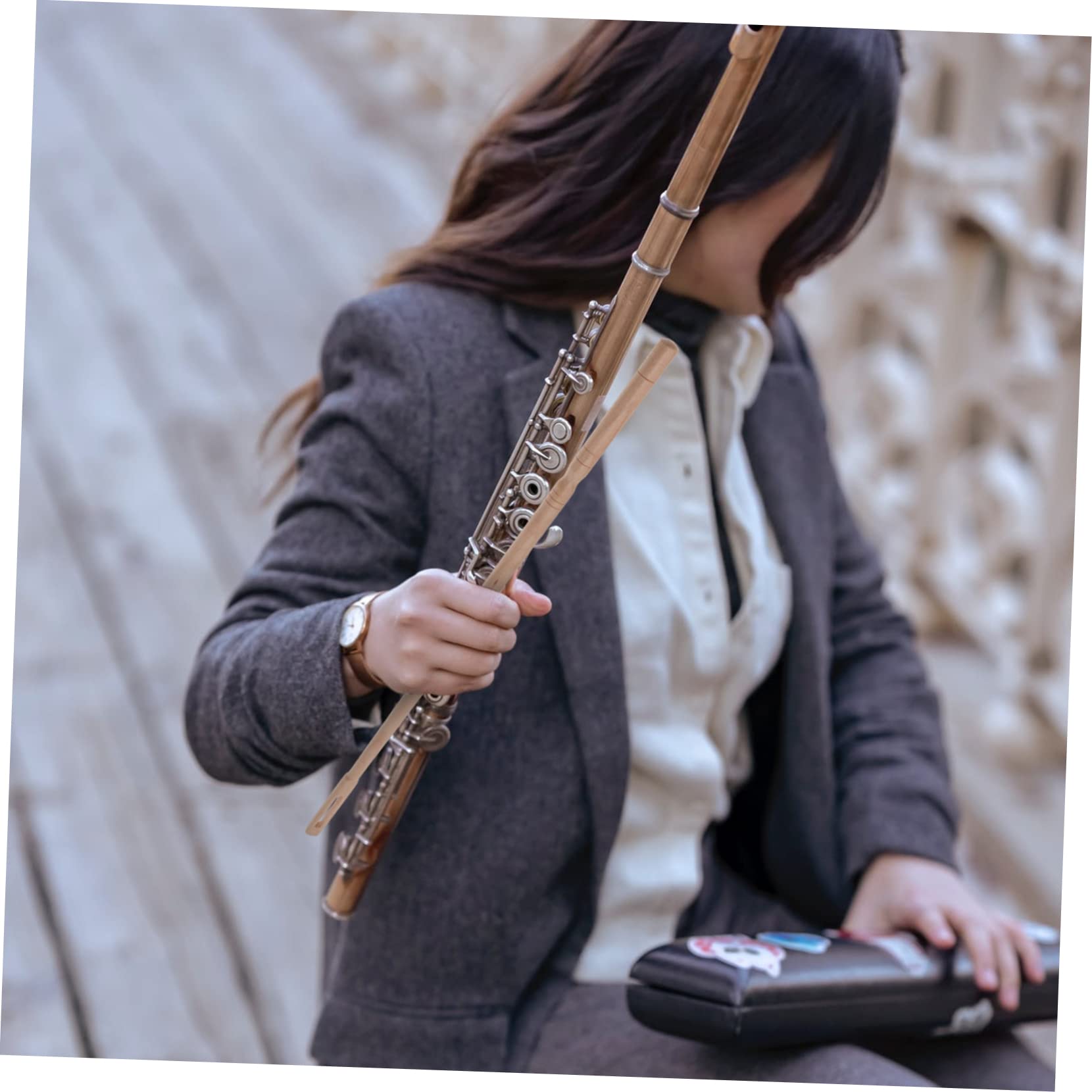 FAVOMOTO Wooden Flute Cleaning Stick Flute Swab for Musical Instruments Cleaning Rod Non-scratch Material for Players