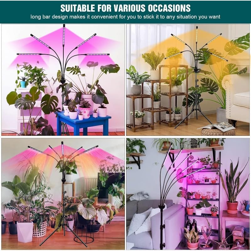 Lámpara de Plantas, Luces de cultivo, luz de plantas de 5 cabezales for plantas de interior, luz de cultivo de espectro completo LED, luz de cultivo de plantas con trípode de 60 pulgadas