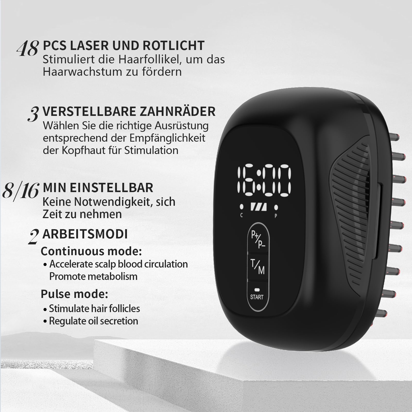 Haarwuchs-Laserkamm Medical Grade Laser, FDA genehmigt Haarausfall Behandlung für Männer und Frauen mit dünner werdendem Haar, wiederaufladbare Haarwuchs Produkt (Schwarz)