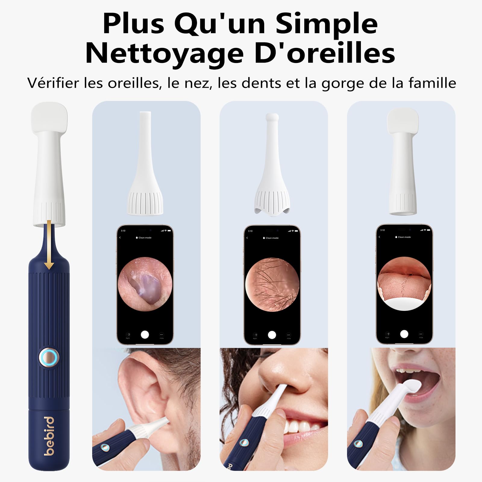 Otoscope Sans Fil Flexible, Kit de Nettoyage D'oreilles Portable Pour Adultes/Enfants (Bleu givré, I35R-FR)