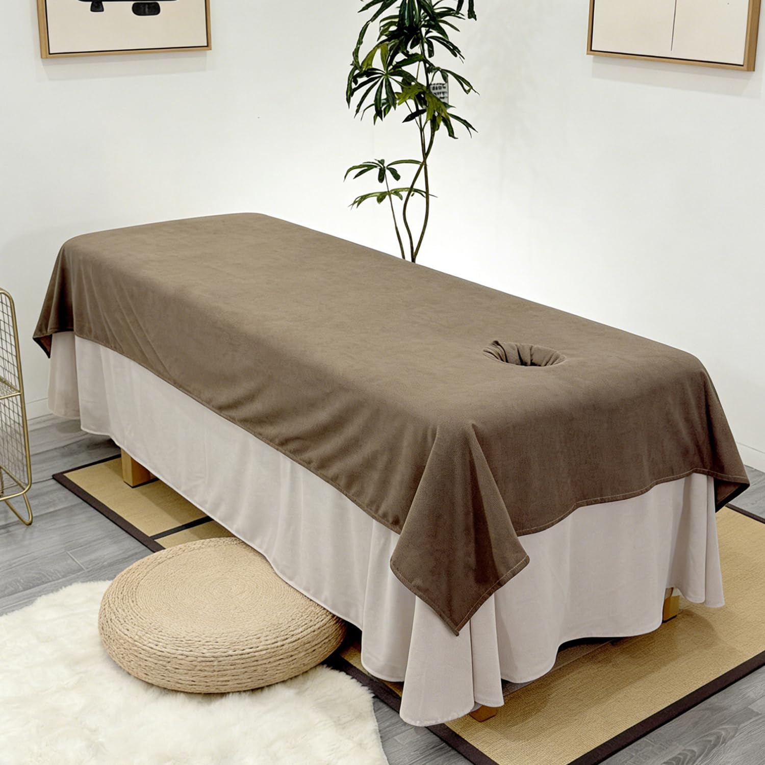 Drap de lit table de massage 140x240cm couleur café avec trou facial pour salon de spa et soins