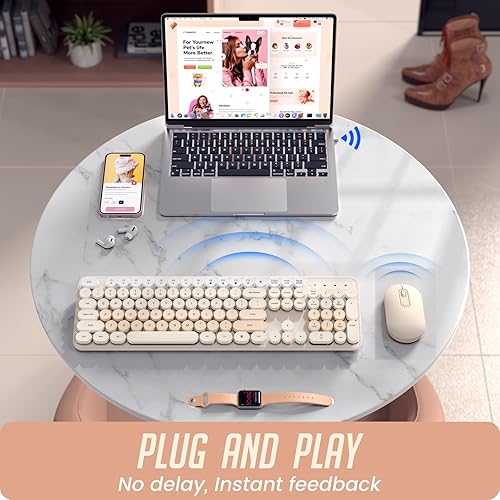 Vista 11 de Teclado y mouse inalámbricos, teclado silencioso y mouse combinados, teclado colorido de tamaño completo con teclas redondas, bonito mouse de 2.4 G
