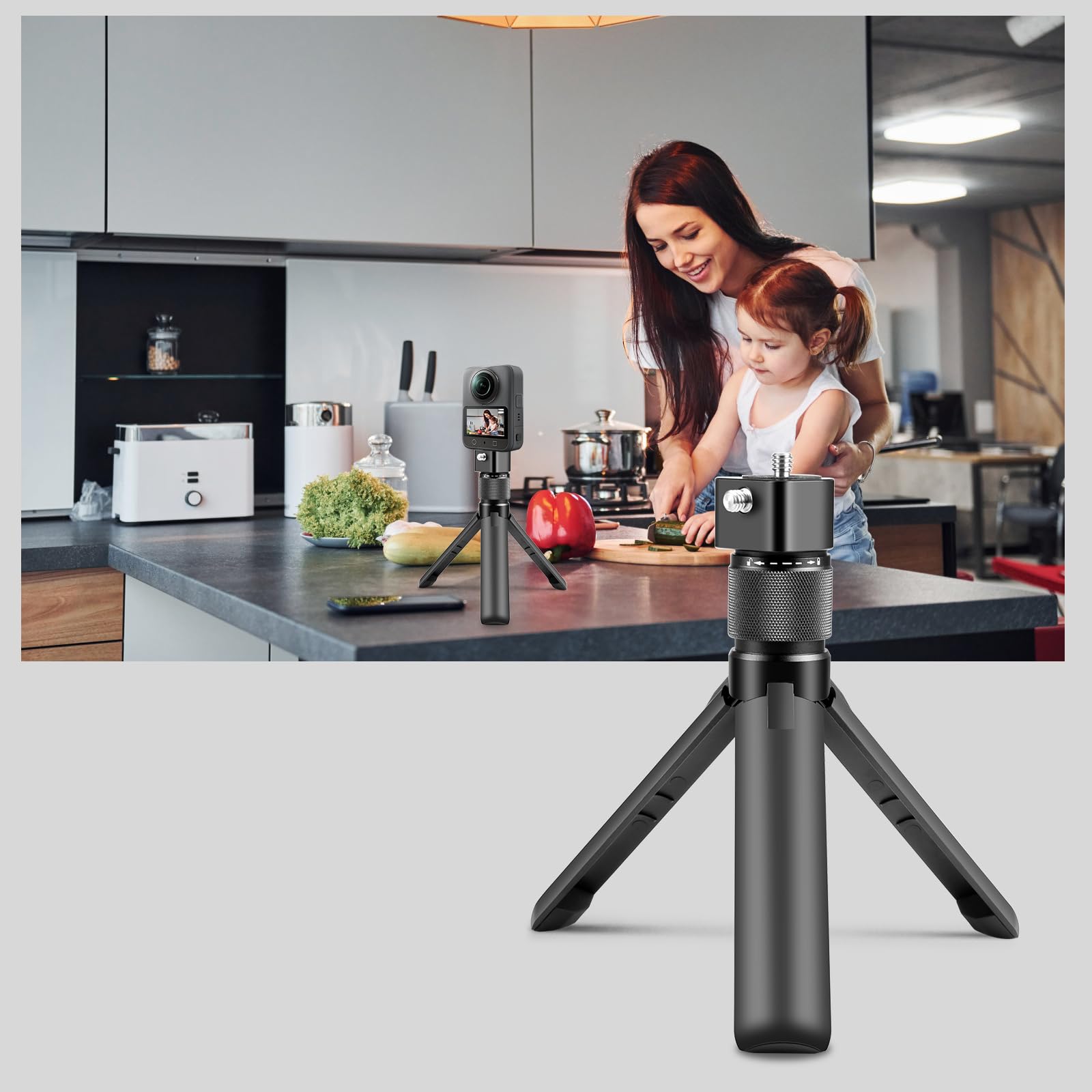 Trípode giratorio con mango de tiempo para Insta 360 X5/X4/X3 DJI Pocket 3/Go Pro, trípode de escritorio, cámara de acción, palo selfie