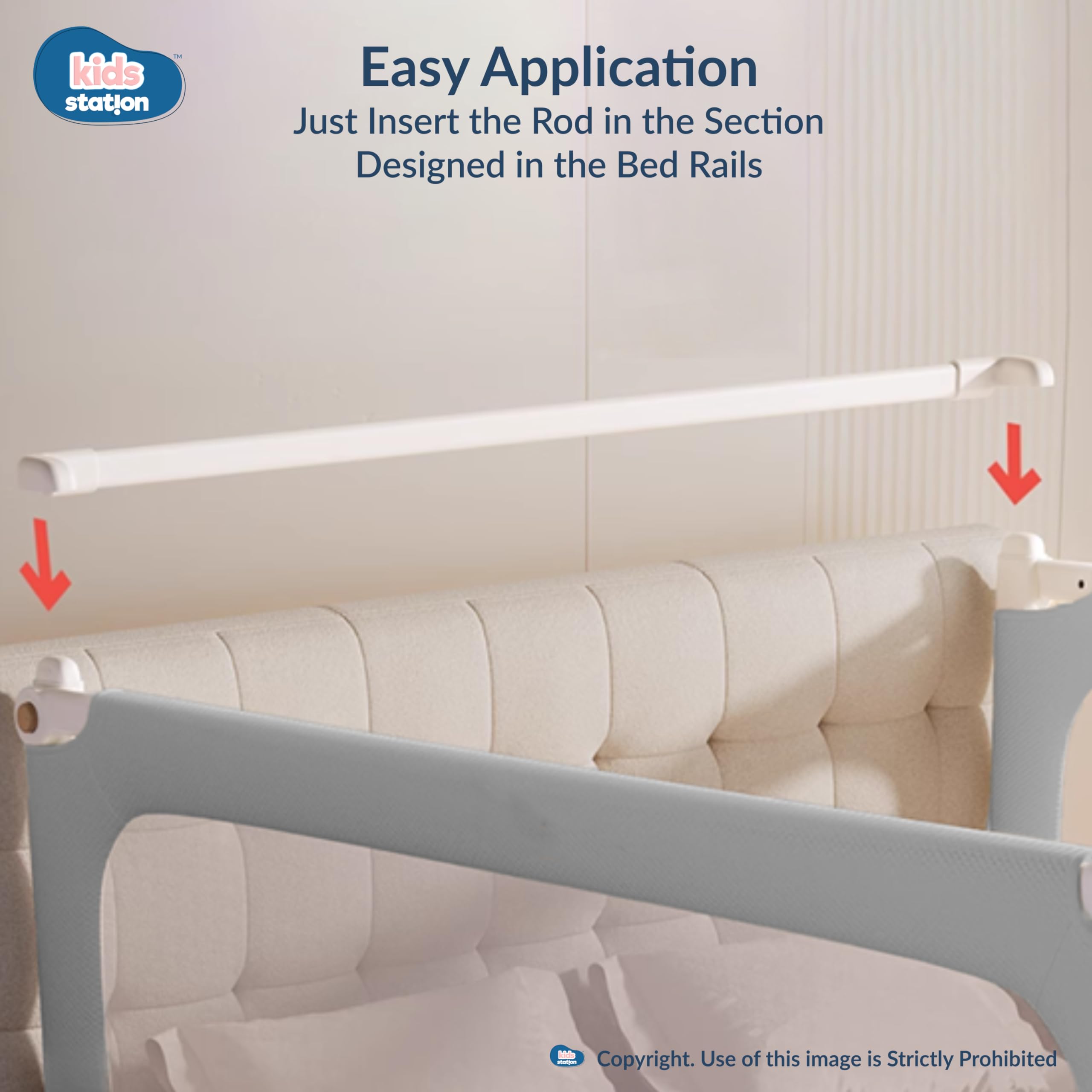 Kids Station Steel Bed Rail Guard Connecting Rod for Kid Safety L- 5' or 150cm, Baby Safety, Foldable Safeguard for Baby Proofing King Size Bed (5'0", Connecting Rod, Neutral) 3